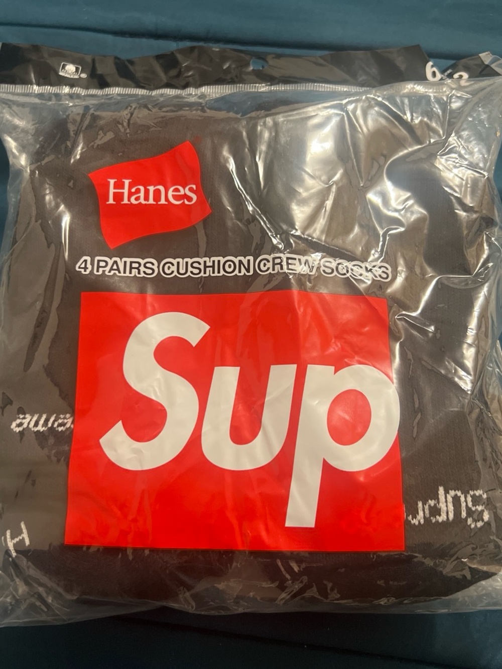 Hanes Black Cushion Crew Socks 4-Pack with Red Logo Accent